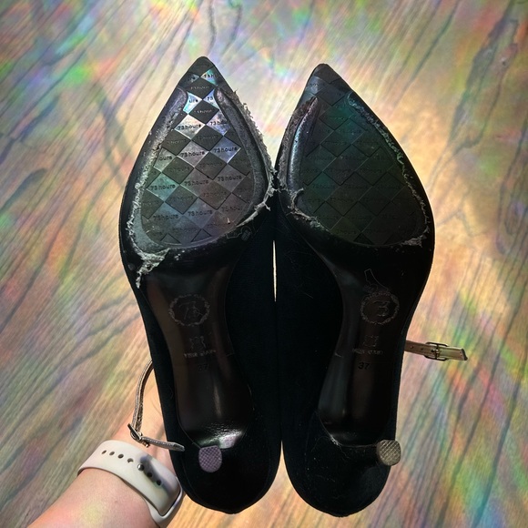 73 hours women’s velvet green point toe heels with flower button - Picture 3 of 6